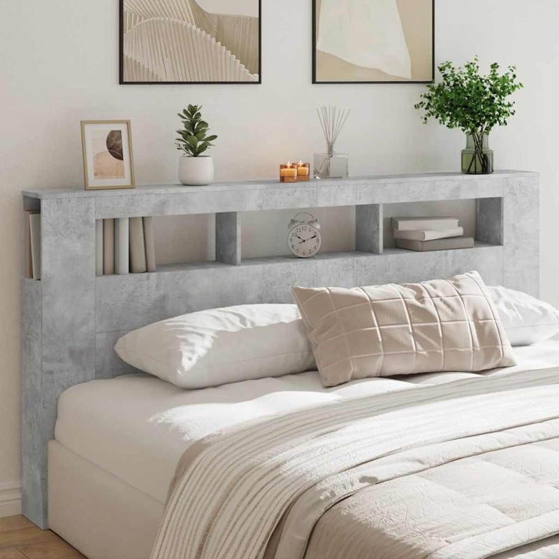 Tête de lit à LED gris béton 200x18,5x103,5cm bois d'ingénierie 633577633577
