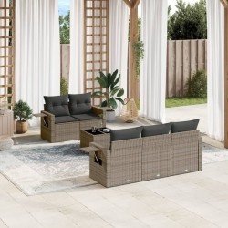 Salon de jardin 6 pcs avec coussins gris résine tressée 633578633578