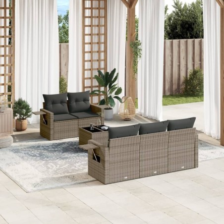 Salon de jardin 6 pcs avec coussins gris résine tressée 633578633578