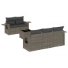 Salon de jardin 6 pcs avec coussins gris résine tressée 633578633578