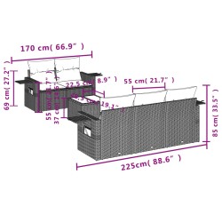 Salon de jardin 6 pcs avec coussins gris résine tressée 633578633578