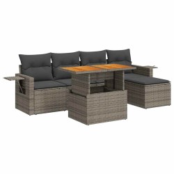Salon de jardin 6 pcs avec coussins gris résine tressée 633607633607