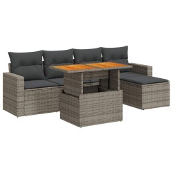 Salon de jardin 6 pcs avec coussins gris résine tressée 633608633608