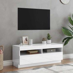 Meuble TV avec lumières LED blanc brillant 100x35x40 cm 633678633678