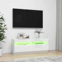 Meuble TV avec lumières LED blanc brillant 100x35x40 cm 633678633678