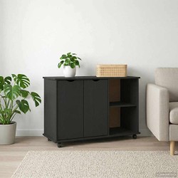 Cabinet roulant Noir 100 x 39 x 65,5 cm Bois de Pin Massif 633690633690