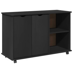 Cabinet roulant Noir 100 x 39 x 65,5 cm Bois de Pin Massif 633690633690