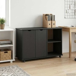 Cabinet roulant Noir 100 x 39 x 65,5 cm Bois de Pin Massif 633690633690