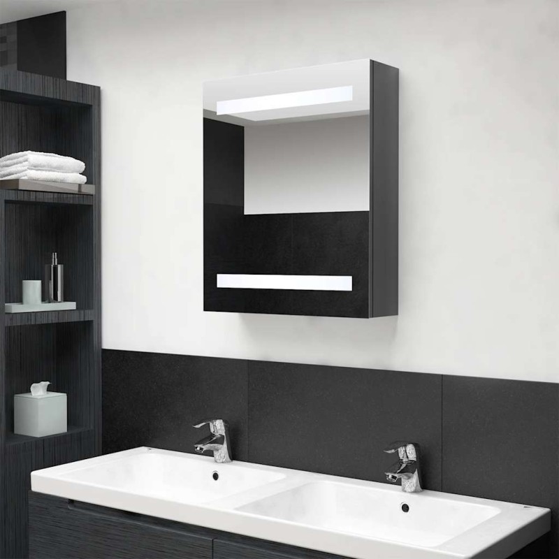 Armoire de salle de bain à miroir LED Gris brillant 50x14x60 cm 633725633725