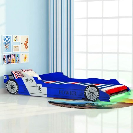 Lit voiture de course pour enfants avec LED 90 x 200 cm Bleu  633787633787