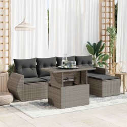Salon de jardin 6 pcs avec coussins gris résine tressée 633855633855