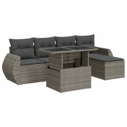 Salon de jardin 6 pcs avec coussins gris résine tressée 633855633855