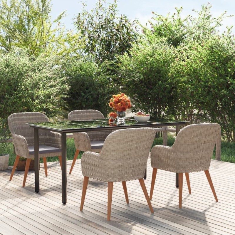 Ensemble à manger de jardin et coussins 5 pcs Marron 633884633884