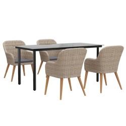 Ensemble à manger de jardin et coussins 5 pcs Marron 633884633884