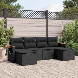 Salon de jardin 6 pcs avec coussins noir résine tressée 633885633885