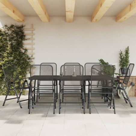 Ensemble à manger de jardin 9 pcs anthracite métal maille 633902633902