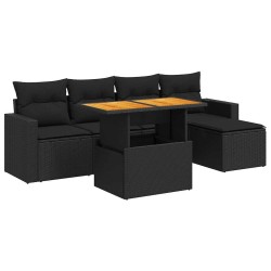 Salon de jardin 6 pcs avec coussins noir résine tressée 633929633929