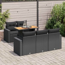 Salon de jardin 6 pcs avec coussins noir résine tressée 633930633930