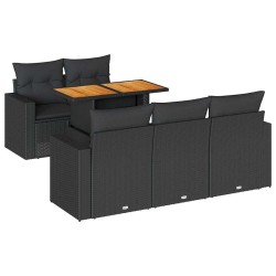 Salon de jardin 6 pcs avec coussins noir résine tressée 633930633930