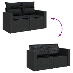 Salon de jardin 6 pcs avec coussins noir résine tressée 633930633930
