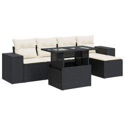 Salon de jardin 6 pcs avec coussins noir résine tressée 633931633931