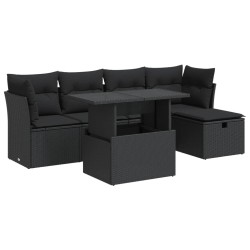 Salon de jardin 6 pcs avec coussins noir résine tressée 633932633932