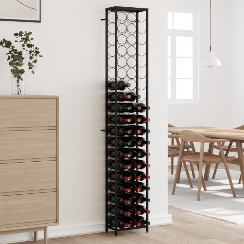Casier à bouteilles de 57 bouteilles noir 34x18x200cm fer forgé 633973633973