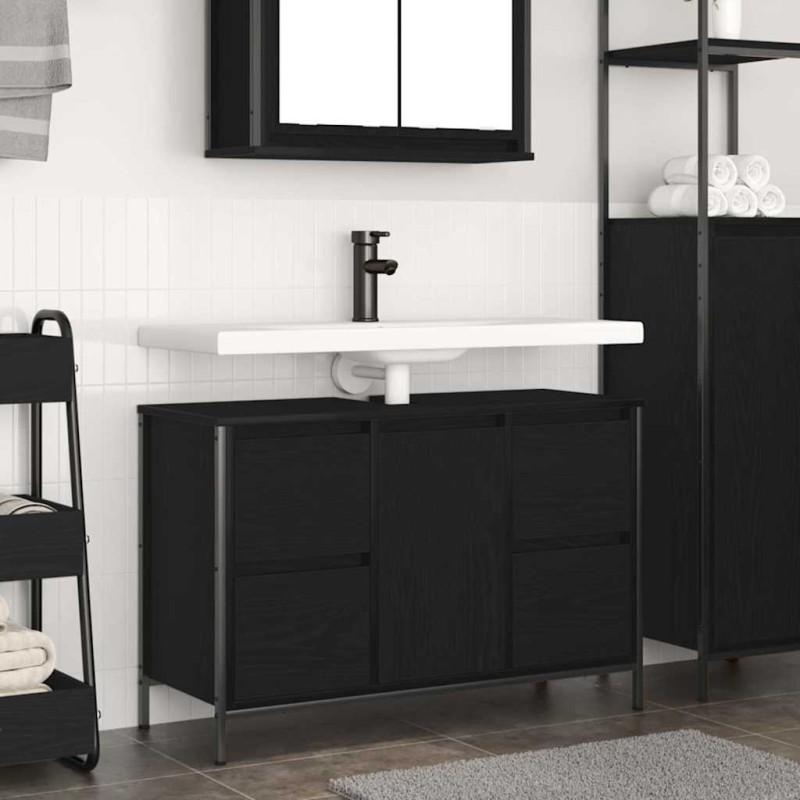 Meuble sous-vasque avec tiroirs chêne noir 90x34,5x60 cm 634019634019
