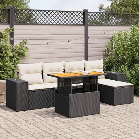 Salon de jardin 6 pcs avec coussins noir résine tressée 634045634045