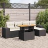 Salon de jardin 6 pcs avec coussins noir résine tressée 634045634045