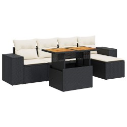 Salon de jardin 6 pcs avec coussins noir résine tressée 634045634045