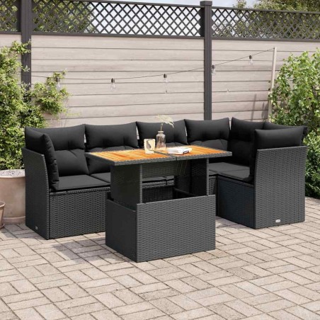 Salon de jardin 6 pcs avec coussins noir résine tressée 634046634046