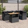 Salon de jardin 6 pcs avec coussins noir résine tressée 634046634046
