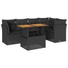 Salon de jardin 6 pcs avec coussins noir résine tressée 634046634046