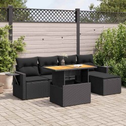 Salon de jardin 6 pcs avec coussins noir résine tressée 634058634058