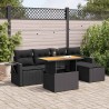 Salon de jardin 6 pcs avec coussins noir résine tressée 634058634058