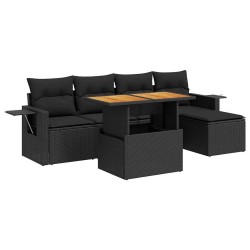 Salon de jardin 6 pcs avec coussins noir résine tressée 634058634058