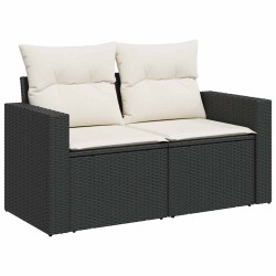 Salon de jardin 6 pcs avec coussins noir résine tressée 634059634059