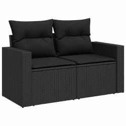 Salon de jardin 6 pcs avec coussins noir résine tressée 634060634060