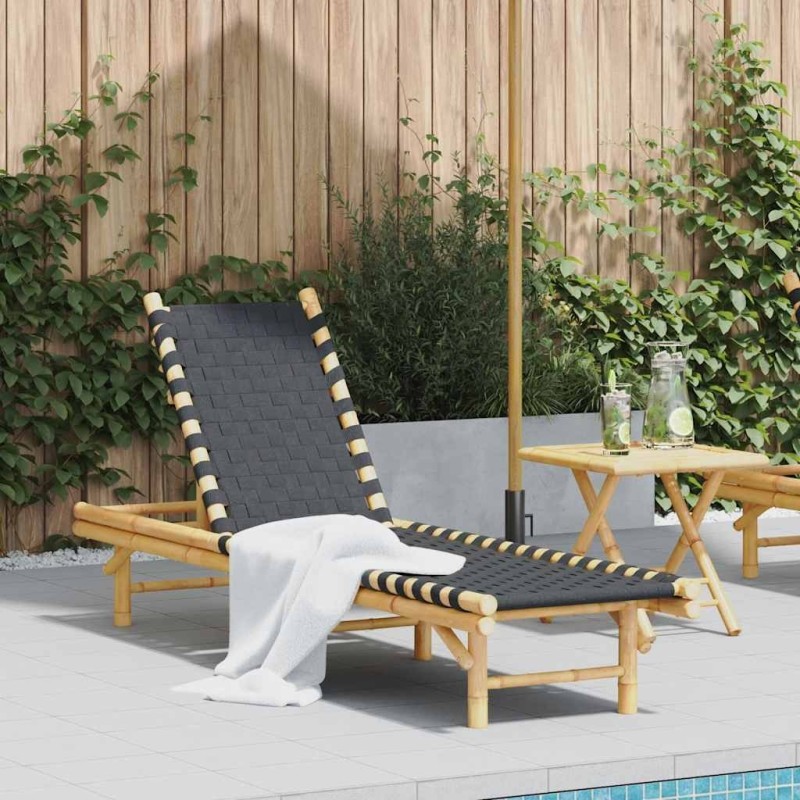 Transat en bambou avec sangles tissées noires 55 x 200 x 30 cm 634066634066