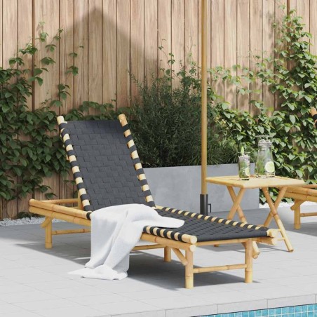 Transat en bambou avec sangles tissées noires 55 x 200 x 30 cm 634066634066