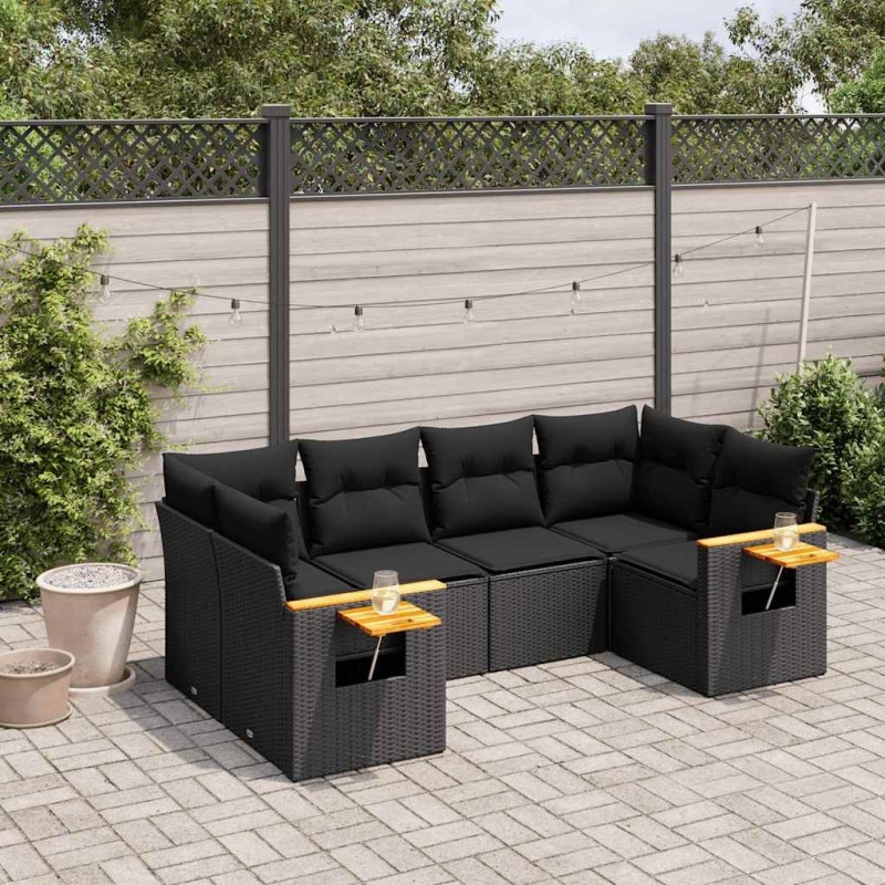 Salon de jardin 6 pcs avec coussins noir résine tressée 634089634089