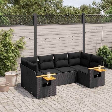 Salon de jardin 6 pcs avec coussins noir résine tressée 634089634089