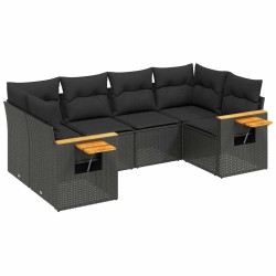 Salon de jardin 6 pcs avec coussins noir résine tressée 634089634089