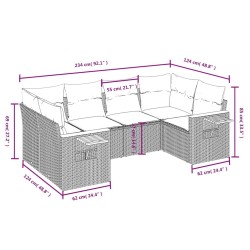 Salon de jardin 6 pcs avec coussins noir résine tressée 634089634089