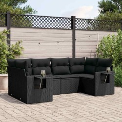 Salon de jardin 6 pcs avec coussins noir résine tressée 634090634090