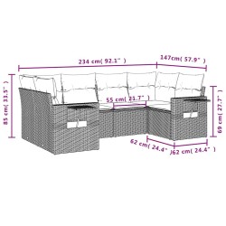 Salon de jardin 6 pcs avec coussins noir résine tressée 634090634090