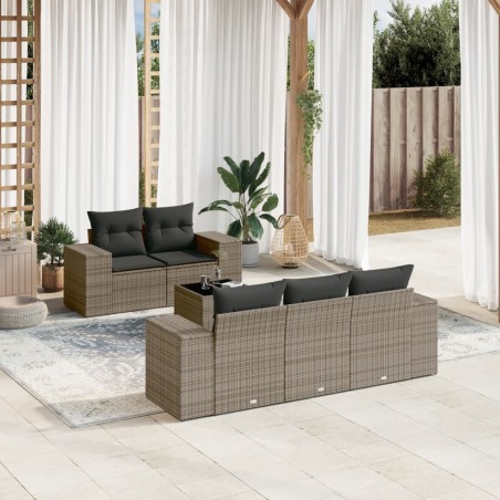 Salon de jardin 6 pcs avec coussins gris résine tressée 634095634095