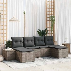 Ensemble de canapé de jardin avec coussin 4 pcs Gris polyrotin 634101634101