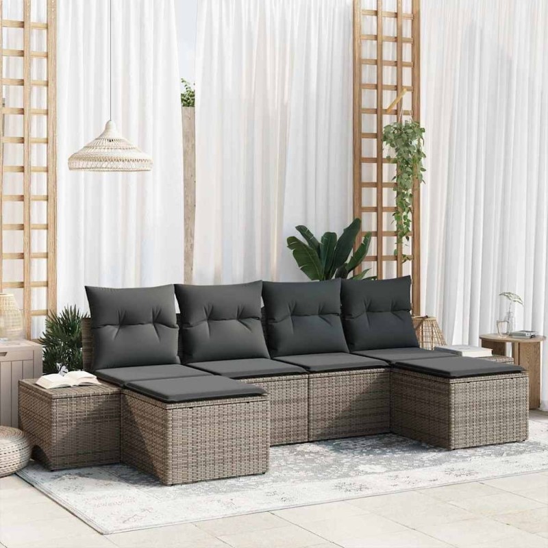 Ensemble de canapé de jardin avec coussin 4 pcs Gris polyrotin 634101634101